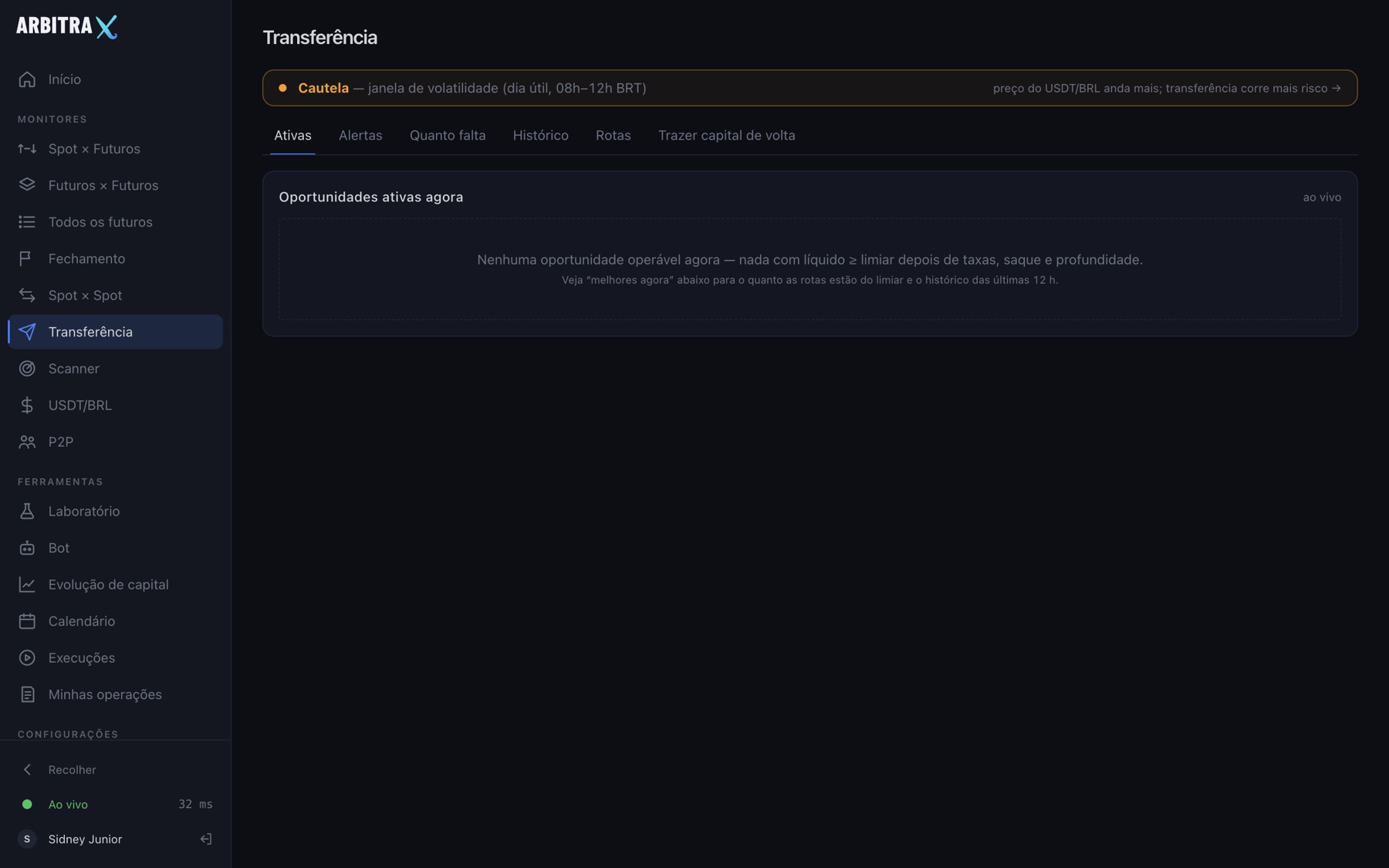 Tela de transferência do Arbitrax
